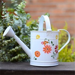 Regadera Decorativa de Metal al por Mayor, Maceta de Jardín Esmaltada Blanca Vintage, con Estampado Floral, Herramienta para Regar Plantas de Interior y Exterior - Product Image 1