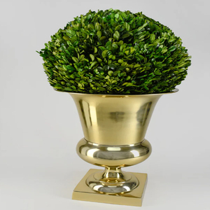 Grand vase de sol en métal avec motif rayé en relief, blanc antique, ensemble de vases de sol modernes blancs avec dessus doré, vase fait main - Product Image 5