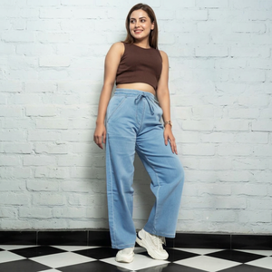 Pantalon droit taille haute en molleton pour femme, motif 3D, écologique, respirant, en coton lavé, coupe décontractée, avec cordon de serrage - Product Image 3