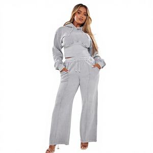 Custom Color Printed Women's Tracksuit with Wide Leg Sweat Pants Casual Comfortable Above Knee Track Suit Wear - Product Image 1