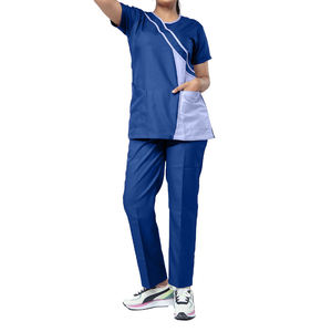 Women Blue <b>Scrub</b> Top Short Sleeve With Pockets Woven Cotton Polyester Hospital <b>Uniform</b> Blouse Professional Design - Product Image 1