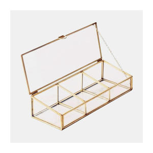 Boîte de rangement vintage en laiton et verre finition or avec couvercle - Product Image 3