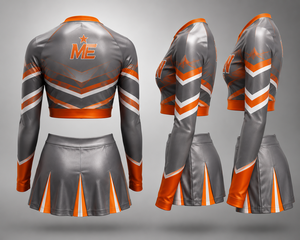 Conjunto de Uniforme de Porristas Personalizado de Malvan Enterprises, Top Corto de Manga Larga, Minifalda, Impresión por Transferencia de Calor, Poliéster - Product Image 2