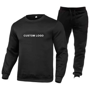 Men's Black Cotton Sweatshirt Set Crew Neck Pullover <b>Tracksuit</b> Regular Fit Solid Color Heat Transfer Printing Autumn Casual Wear - Product Image 1