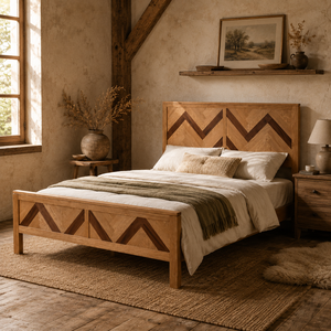 Solid Wood Bed <b>Frame</b> With Chevron Pattern Headboard Modern Platform Bed Bedroom Furniture Hot Selling Wholesale Price - Product Image 5