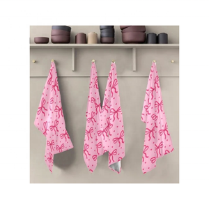 Suave y fuerte algodón rosa lazo bordado sarga tejido GOTS aprobado alta absorción 500GSM resistente a la decoloración Premium toalla de cocina - Product Image 1