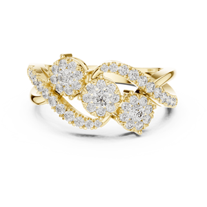 แหวนเพชรประดับรูปดอกไม้สีโรสโกลด์14K ประกายแวววาวสำหรับผู้หญิงดีไซน์หรูหรา - Product Image 4