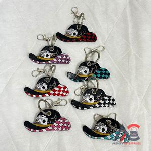 พวงกุญแจหมวกคาวบอยหนังวัวแท้ทำมือ ลายตารางสไตล์ตะวันตก ของขวัญยอดนิยมสำหรับผู้ชายและผู้หญิง - Product Image 1