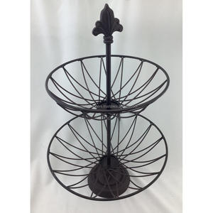 Cesta de frutas de 2 niveles estilo vintage, artesanía en alambre de hierro, cestas para cocina, uso multipropósito, cestas de almacenamiento con soporte para suelo. - Product Image 2