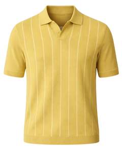 Polo de punto a rayas amarillas personalizado para hombre, manga corta, dobladillo acanalado, corte ajustado, informal, mezcla de algodón, fabricante personalizado. - Product Image 1
