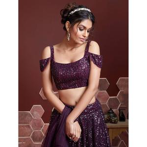 Elegante Púrpura Lentejuelas Bordado Net Party Wear Lehenga Choli - Product Image 3