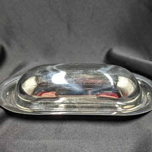 Stainless Steel Oval and Rounded Butter Dish with Lid - Product Image 1