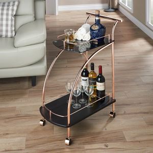 Multi Purpose Gold Iron Bar <b>Trolley</b> with Glass Shelves Rolling <b>Serving</b> Cart Home Kitchen Dining Room Beverage Storage Organizer - Product Image 1