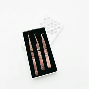 Ensemble de pinces à épiler pour extensions de cils en acier inoxydable, 12 mm, or rose, logo personnalisé, légères, vente en gros - Product Image 1