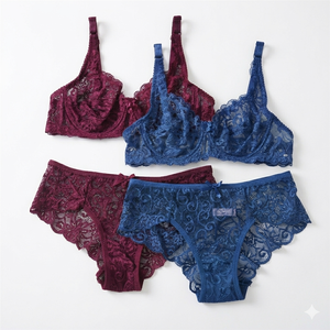 Ensemble soutien-gorge sexy en dentelle florale sans bretelles pour femme, avec bonnets 3/4 ultra-fins, sans rembourrage, à armatures et effet push-up - Product Image 4