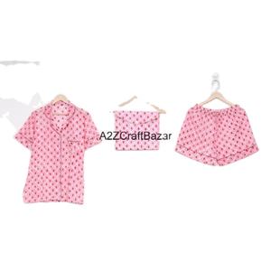 Pyjama court en coton col V fait à la main pour femmes vêtements de nuit imprimés floraux Sexy motif cerise cadeau de demoiselle d'honneur pour le printemps - Product Image 1