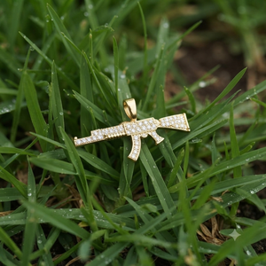 Trendy Hip Hop Rapper's Style 10K <b>Solid</b> <b>Gold</b> Custom Iced Minimalist Sword Gun Natural Diamond <b>Pendants</b> Statement Necklace Charms - Product Image 6
