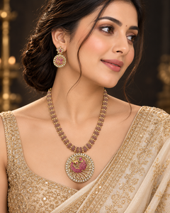 Peacock AD <b>Set</b> American Diamond Geometric Micro Insert 0.3m Antique Gold Plated Brass Luxury <b>Bridal</b> <b>Jewelry</b> Statement Wedding - Product Image 3