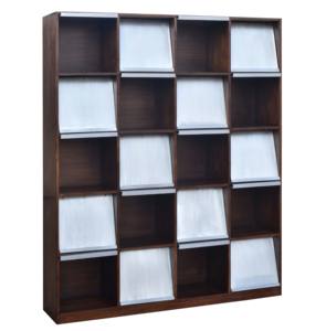 Archivador de Madera Maciza con 16 Compartimentos, Estilo Pierre Jeanneret, Librería de Madera con Solapas Inclinadas de Aluminio - Product Image 2