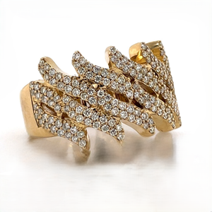 Anillo de Cóctel Unisex en Oro Amarillo con Diamante de Corte Brillante Redondo, Engaste Pavé, Patrón Geométrico, Estilo Lujoso - Product Image 1