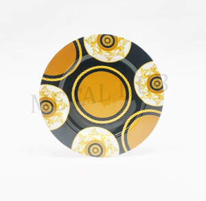 Metal <b>Charger</b> Plate Round Stainless Steel Table Plate with Black Gold Enamel Decorative Pattern for Dining Table Setup - Product Image 2