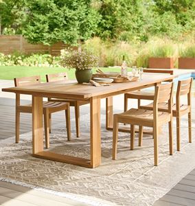 Ensemble de salle à manger d'extérieur en teck massif de qualité supérieure, table rectangulaire de patio avec 6 chaises à lattes - Product Image 1