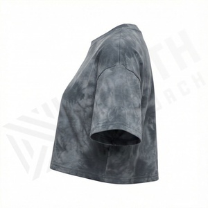 Camiseta Corta de Algodón para Mujer, Color Personalizado, Estampado Digital, Tie Dye, Ropa Deportiva, Fitness, Gimnasio, Entrenamiento - Product Image 3