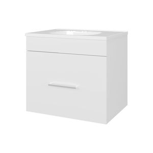 Mobile Bagno Sospeso Bianco con Lavabo e Cassetto, Serie Elegant Story - Product Image 2