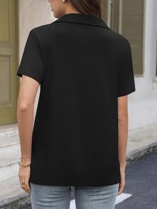 เสื้อถักแขนสั้นผู้หญิง สีพื้น ระบายอากาศได้ดี ทรงเข้ารูป สำหรับใส่ลำลองหรือเล่นกีฬา สีดำ - Product Image 5