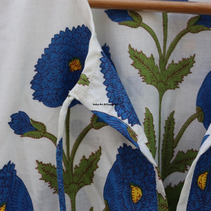 Beautiful Floral Hand Block Printed Cotton Dress White 3/4 Sleeves Casual Wear for Women-Indus <b>Art</b> & Emporium Summer - Product Image 4