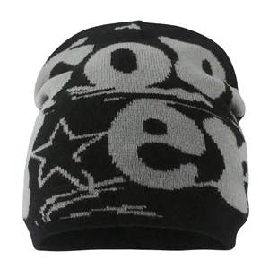 Gorro de punto de invierno con logotipo jacquard personalizado de bajo MOQ, bordado, acrílico/algodón, de secado rápido, sublimado, con diseño de calavera acanalada y lazos de puntos. - Product Image 2