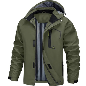Chaqueta Impermeable para Hombre, Color Verde Oliva, para Otoño, Senderismo y Actividades al Aire Libre, con Bolsillo Frontal con Cremallera - Product Image 1