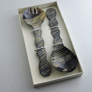 Wholesale Price PVD Gold Steel Cutlery <b>Salad</b> Server Set Table Decorative Wood Resin Handle <b>Salad</b> <b>Tool</b> Flatware Set at Best Price - Product Image 6