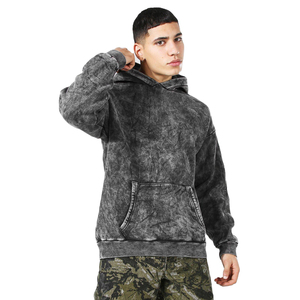 Sudadera con capucha de forro polar para hombre, personalizable, extragrande, con lavado ácido, de color liso, de algodón térmico transpirable para invierno, con técnica Puff, estilo streetwear - Product Image 2