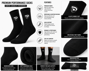 Men's <b>Black</b> Crew <b>Socks</b> with White Logo Heat Transfer Printing Breathable Knitted Winter Wear 100% Cotton Quick Dry - Product Image 5
