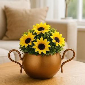 Pot de fleurs décoratif en métal martelé doré de luxe, ensemble de jardinières d'intérieur modernes en fer pour la maison, le jardin, le balcon, la décoration de table - Product Image 4