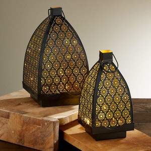 Luxurious <b>Black</b> Iron Candle <b>Lantern</b> Perforated Decorative <b>Lantern</b> for Ramadan & Wedding Home Decoration - Product Image 1