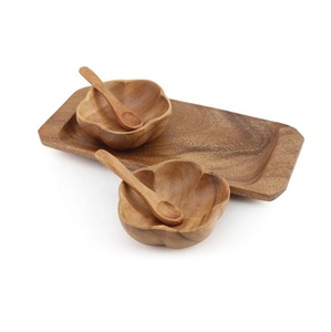 Cuenco de madera de Acacia de alta calidad con bandeja y cuchara, producto de madera para casa, Hotel y restaurante - Product Image 1