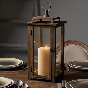 Rustic Wooden Candle Lantern Decorative Glass Lantern for Home <b>Wedding</b> <b>Table</b> Centerpiece Farmhouse Decor - Product Image 4