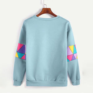 Womens Light <b>Blue</b> Geometric Colorblock <b>Sleeve</b> Crewneck <b>Long</b> <b>Sleeve</b> Sweatshirt OEM ODM Wholesale Apparel - Product Image 4