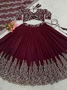 FANCY GEORGETTE EMBROIDERY SEQUENCE WORK LEHENGA CHOLI WITH DUPATTA GREEN <b>MAROON</b> 68103 - Product Image 3