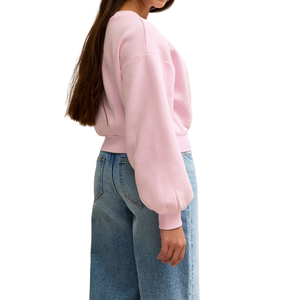 Sweat-shirt à col rond en tricot surdimensionné rose clair pour fille, à épaules dénudées, doublé, avec bordures côtelées, coupe décontractée - Product Image 2