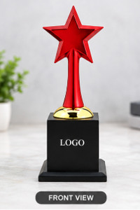 Trofeo Deportivo Ecológico con Estrella Roja de Cinco Puntas, Chapado en Aleación de Zinc, Base Cuadrada Negra de 10 Pulgadas, Listo para Grabar - Product Image 2