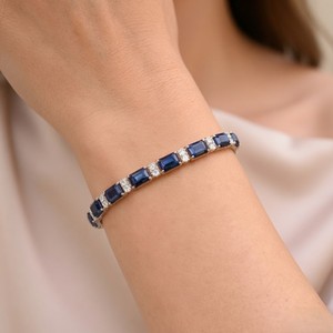 Bracelet tennis bleu émeraude en argent sterling 925, cadeau classique pour mariage et anniversaire pour femme, avec moissanite - Product Image 5
