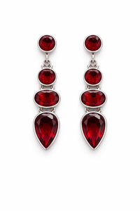 High Quality 925 Sterling <b>Silver</b> Rhodium Plated Bohemian Style Multi Shape Garnet <b>Long</b> Danglers Women's <b>Earrings</b> Party Wear Gift - Product Image 3