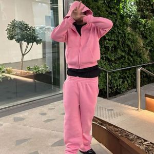 Ensemble de survêtement 2 pièces pour homme, couleur unie, sweat-shirt à capuche avec fermeture éclair et poches latérales, coupe classique, style décontracté tendance - Product Image 3