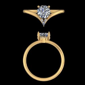 Anillo de Compromiso con Diamante de Corte Redondo en Forma de Wishbone de 1.19 Quilates, Oro Amarillo de 18k, Anillo de Boda en Forma de V, Joyería Fina de Lujo para Novia - Product Image 1