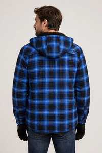Chemise décontractée à capuche en flanelle à carreaux bleus pour homme, 100 % coton écologique, avec poches poitrine, idéale pour l'hiver - Product Image 4