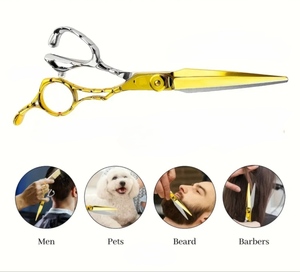 ABRAHAM QR IMPEX Half Golden Professional Hair Cutting Scissors Barber <b>Shears</b> Manual Metal Hair Styling <b>Tools</b> US Plug 150g - Product Image 2