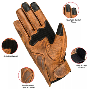 Guantes de Cuero para Motociclismo de Pista con Paneles Protectores para los Dedos, Palma Acolchada y Cierre de Puño Ajustable - Product Image 3